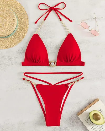 Women Sexy Rhinestone Chain Bikini
