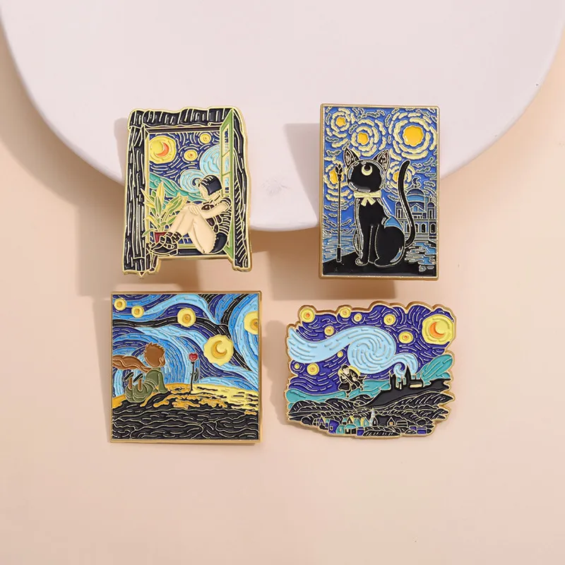 Women Fashion Cartoon Fairy Tale Oil Painting Series Square Brooch Brooch