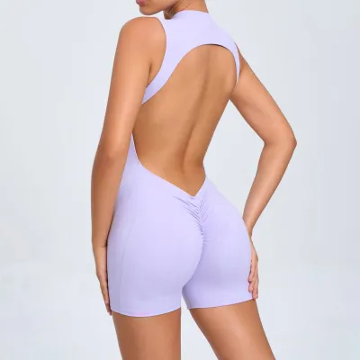 Women's Solid Color Backless Yoga Rompers - Athleisure Hip Lifting Tight Fit