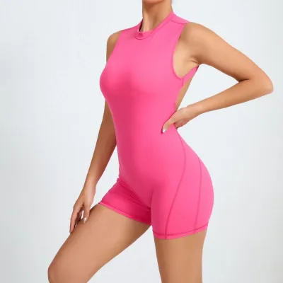 Women's Solid Color Backless Yoga Rompers - Athleisure Hip Lifting Tight Fit