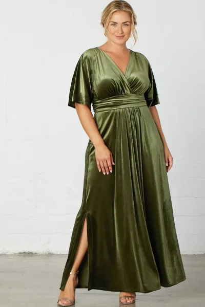 Summer Women Plus Size Suede Deep V Short Sleeve Split Dress Solid Color