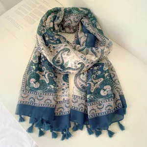 Women's Fashion Ethnic Cashew Cotton Linen Scarf Medium Length Polyester