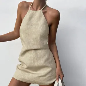 Summer Women Sexy Halter Neck Lace-Up Sleeveless Dress