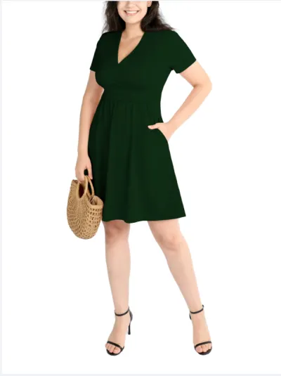 Summer Women Casual Floral Dot Print Deep V Short Sleeve Midi Dress