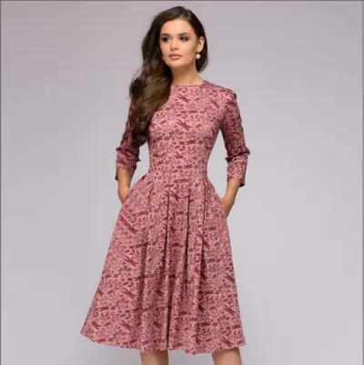Women Fashion Casual Floral Print Round Neck Dress