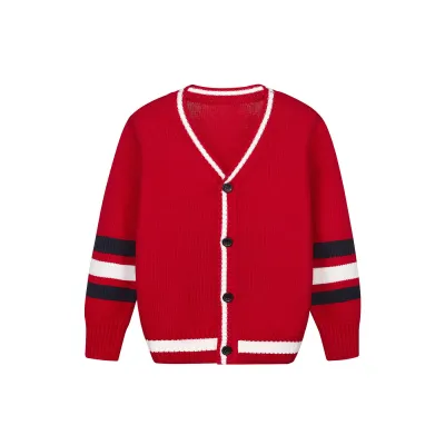 Kids Simple Preppy Stripe Single-breasted Knit Coat