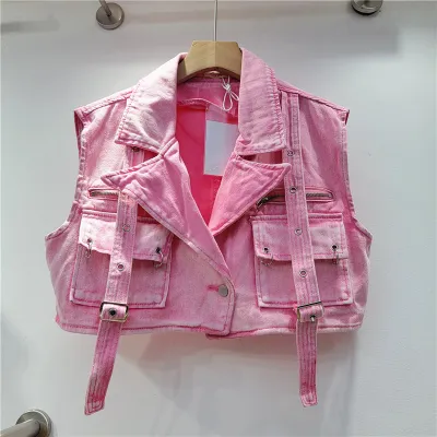 Women Fashion Multi-Pocket Denim Vest Cardigan