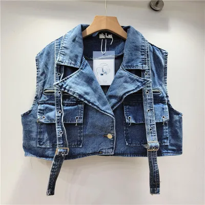 Women Fashion Multi-Pocket Denim Vest Cardigan
