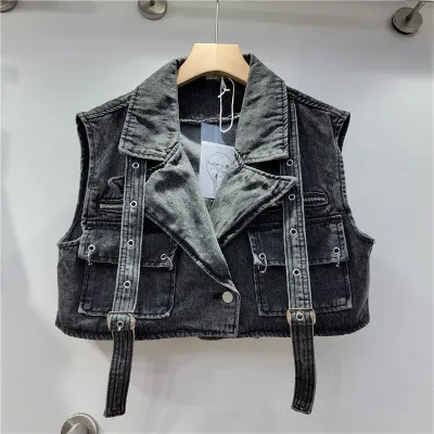Women Fashion Multi-Pocket Denim Vest Cardigan