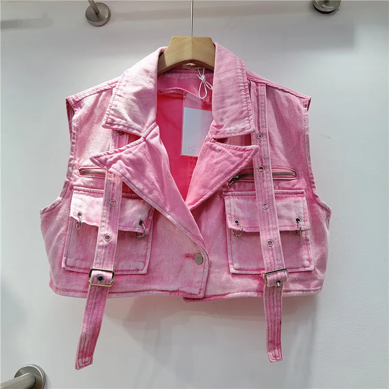Women Fashion Multi-Pocket Denim Vest Cardigan