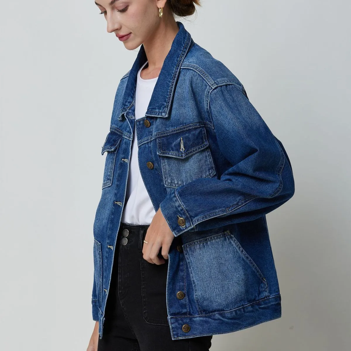 Women's Loose Fit Long Sleeve Denim Jacket in Maiden Wind Style