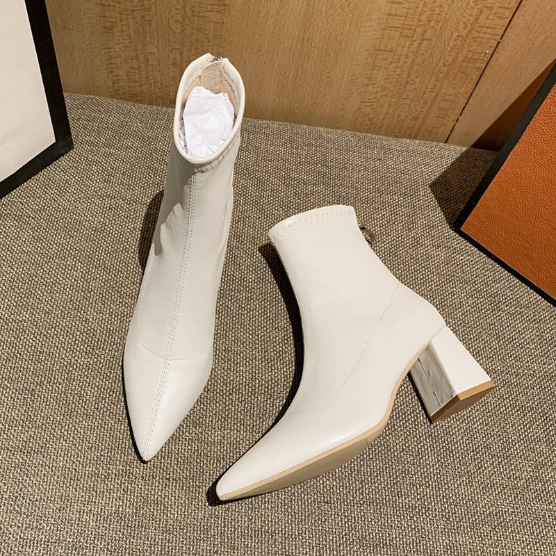 ショートブーツ・ブーティ AGL D245509PGSOFTY0119 Ankle Boots curvy in chalk color Wholesale Women Fashion Solid Color Pointed Toe Heel Zipper