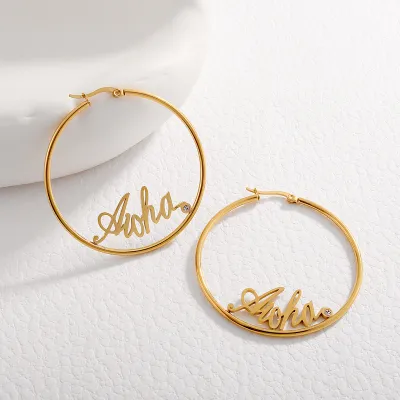 Women Simple Heart-Shaped Hollow Letter Stainless Steel Stud Earrings
