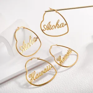 Women Simple Heart-Shaped Hollow Letter Stainless Steel Stud Earrings