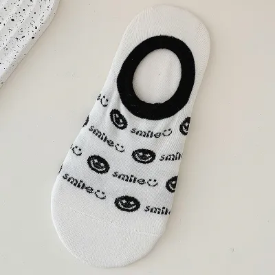 Summer Women Cartoon Smiley Face No Show Socks Cotton Blend Casual Cute