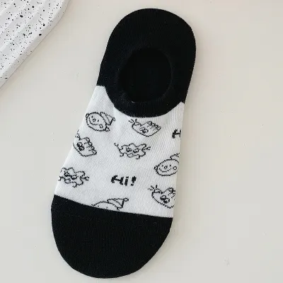 Summer Women Cartoon Smiley Face No Show Socks Cotton Blend Casual Cute