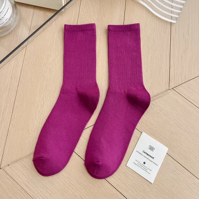 Women Fashion Simple Candy Solid Color Mid-Length Socks