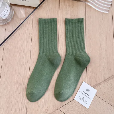 Women Fashion Simple Candy Solid Color Mid-Length Socks