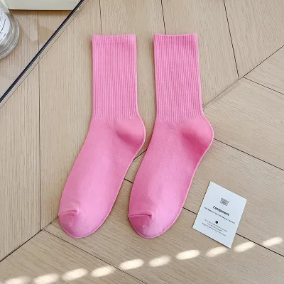 Women Fashion Simple Candy Solid Color Mid-Length Socks