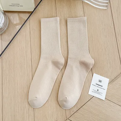Women Fashion Simple Candy Solid Color Mid-Length Socks