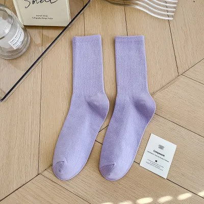 Women Fashion Simple Candy Solid Color Mid-Length Socks