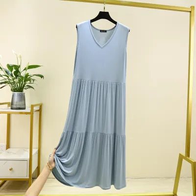 Women Casual Sleeveless Loose Midi Dress in Modal