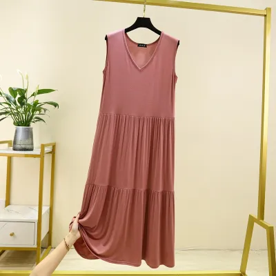 Women Casual Sleeveless Loose Midi Dress in Modal
