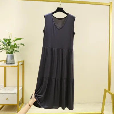 Women Casual Sleeveless Loose Midi Dress in Modal