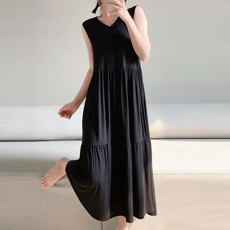 Women Casual Sleeveless Loose Midi Dress in Modal