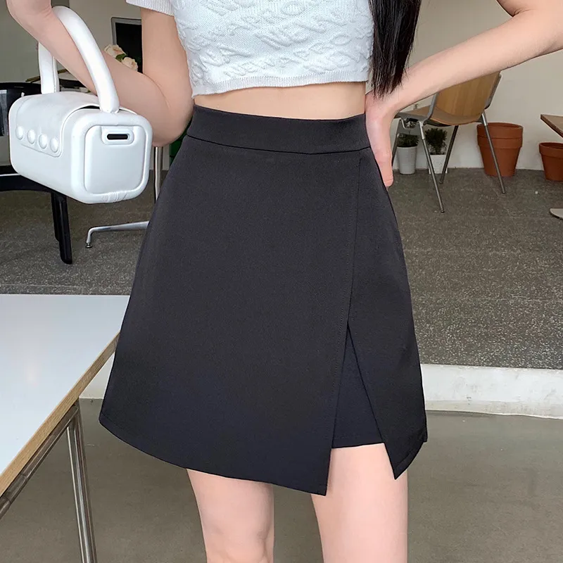 Women High Waist A-Line Skirt Simple Solid Color Fresh Sweet Princess Style