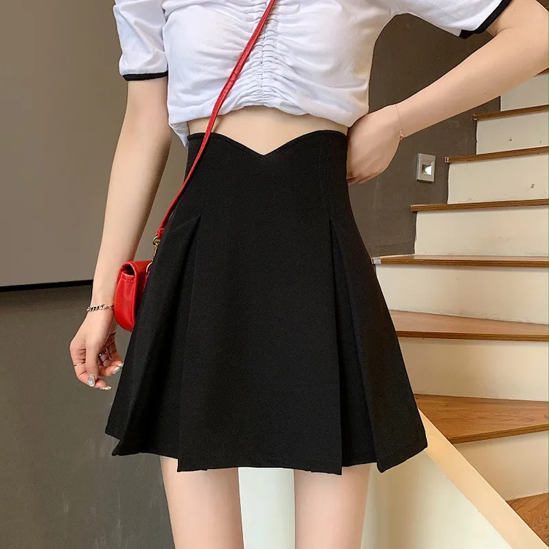 Women Fashion Solid Color High Waist A-Line Skirt