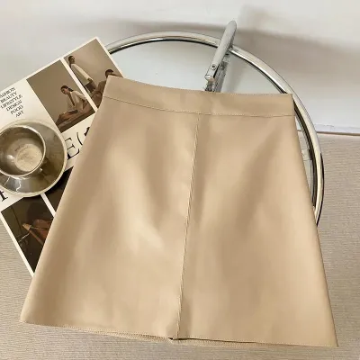 Women Fashion Solid Color PU Leather Skirt Fresh Sweet Princess Style