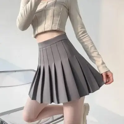 Women's High Waist Pleated Skirt - Commuter Style Solid Color