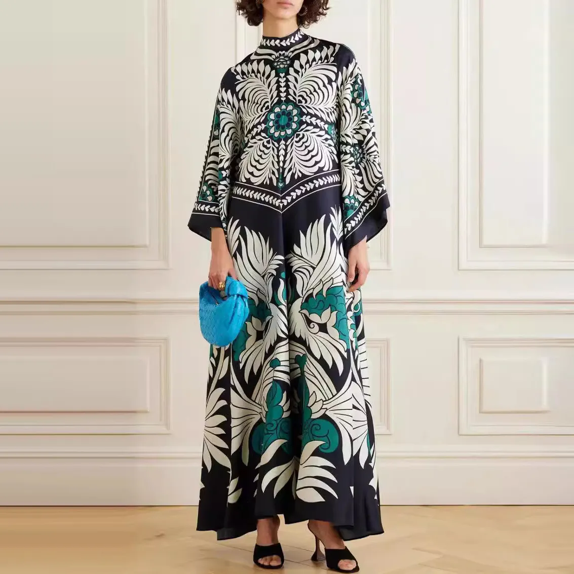 Summer Women Casual V-Neck Floral Print Oversize Dress