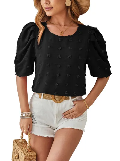 Summer Women Jacquard Short Sleeve Blouse
