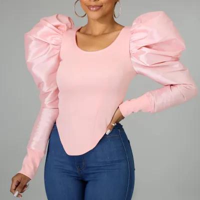 Summer Women Slim Fit Long Sleeve Puff Sleeve Blouse