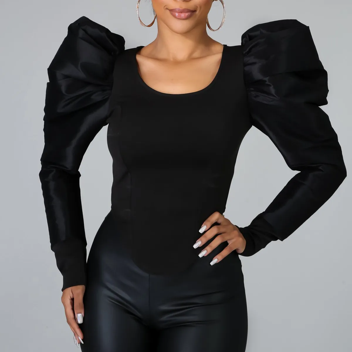 Summer Women Slim Fit Long Sleeve Puff Sleeve Blouse