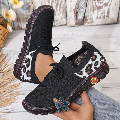 Women Fashion Casual Plus Size Flying Mesh Breathable Lace-Up Sneaker