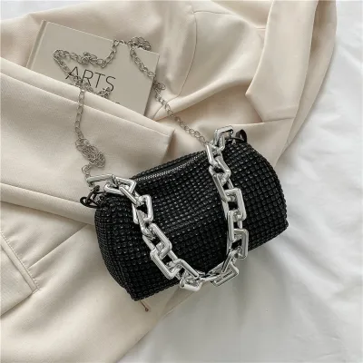 Summer Women Fashionable Full Diamond Chain Zipper Crossbody Bag
