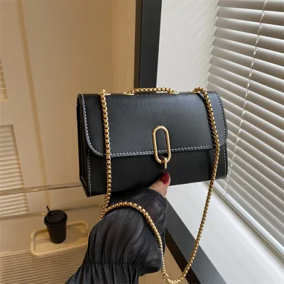 Women Fashionable Simple Flap Lock Square Chain Crossbody Bag