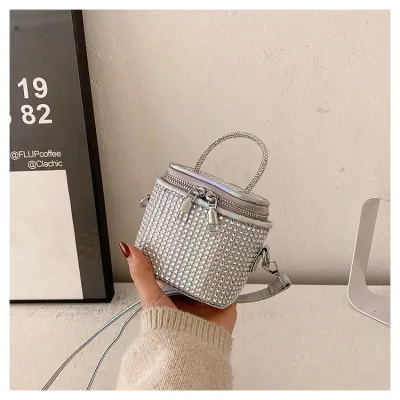 Women Fashion Diamond Zipper Square Crossbody Bucket Bag Small PU