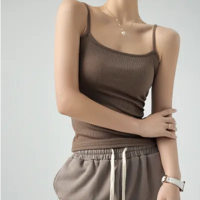 Women Slim Fit Sling Top Japanese Korean Leisure Solid Color