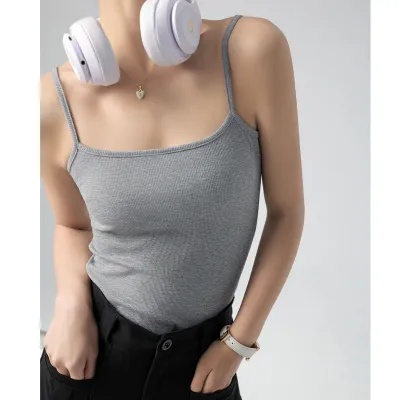 Women Slim Fit Sling Top Japanese Korean Leisure Solid Color