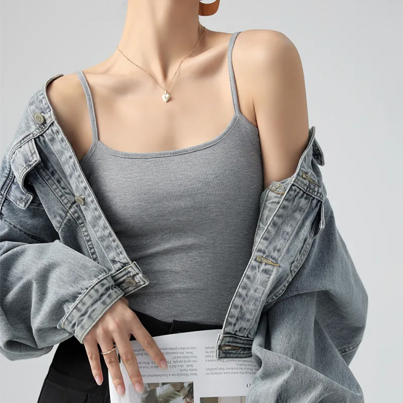 Women Slim Fit Sling Top Japanese Korean Leisure Solid Color