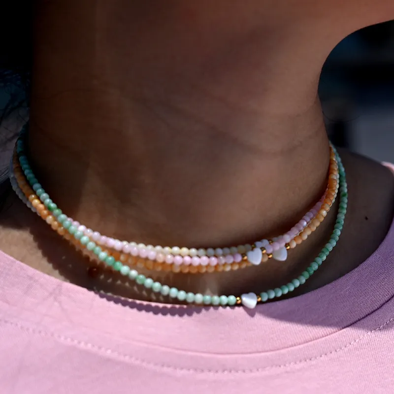 Women's Fashion Simple Freshwater Shell Heart Beaded Necklace
