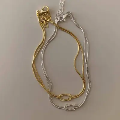 Women Fashion Simple Stainless Steel Handmade Knot Necklace