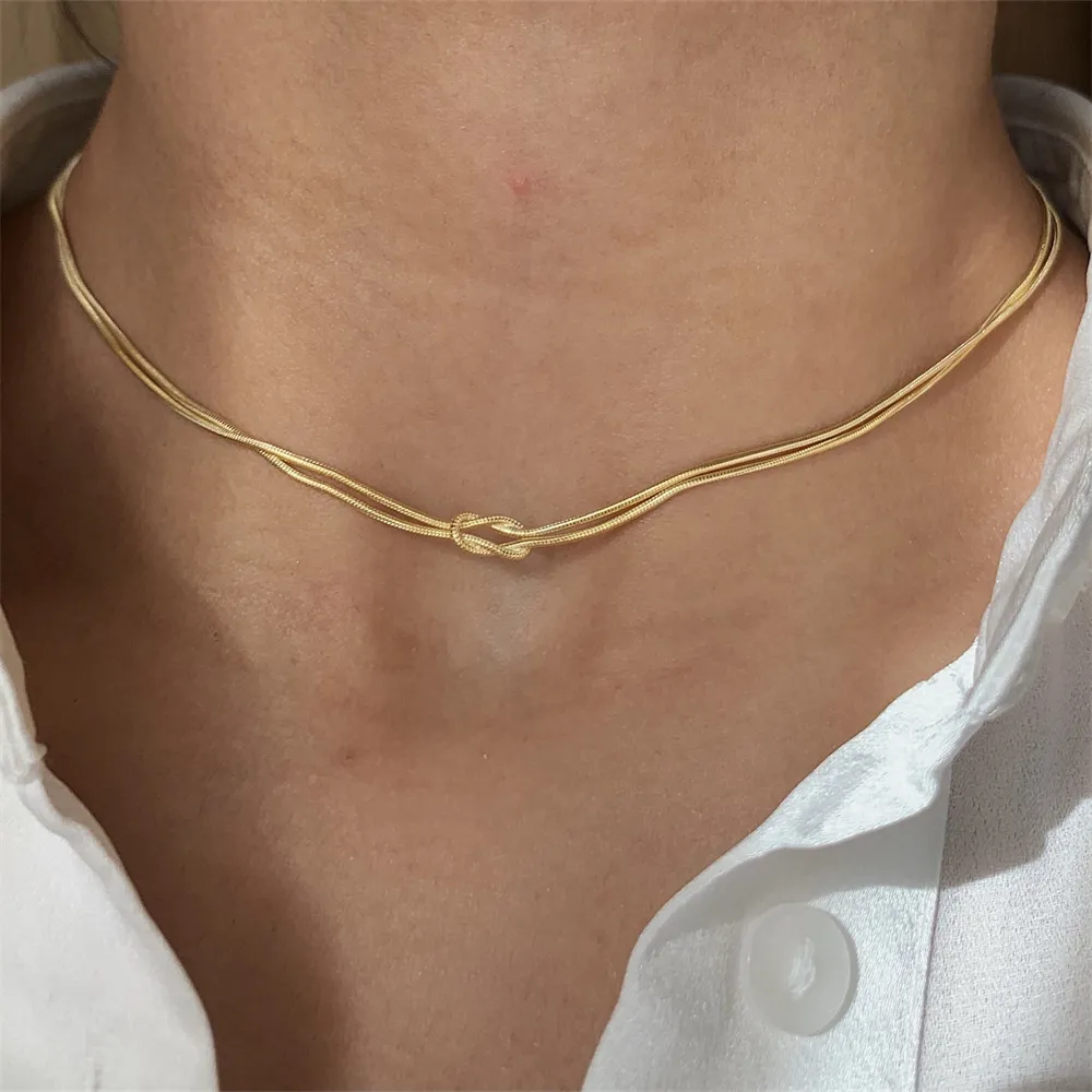 Women Fashion Simple Stainless Steel Handmade Knot Necklace