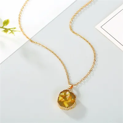 Women Simple Round Sunflower Gravel Pendant Necklace