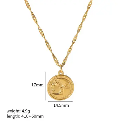 Women Fashion Simple Stainless Steel Heart-Shaped Texture Pendant Necklace