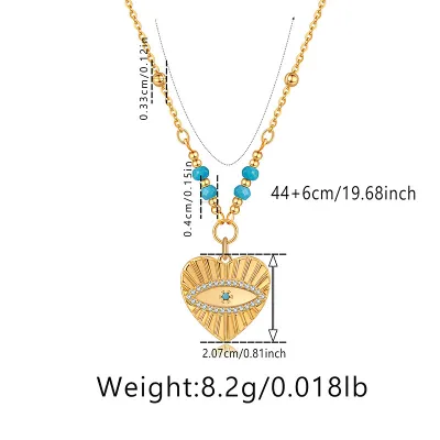 Women Turquoise Devil'S Eye Pendant Necklace Vintage Copper Heart